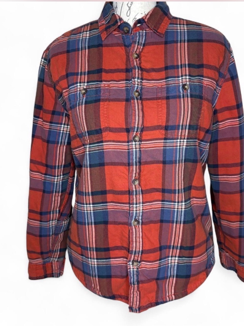 Aeropostale Plaid Flannel Shirt S Sherpa Lined Shacket Red Blue Quilted Sleeves